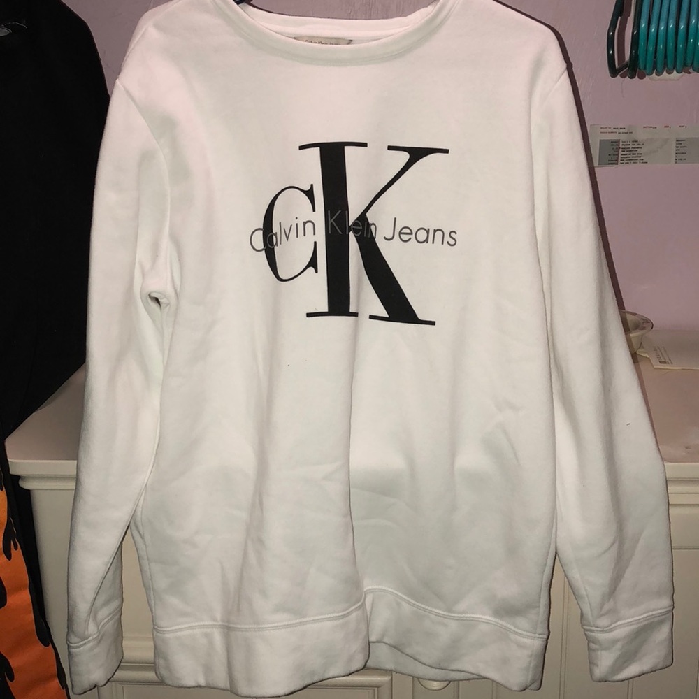 White Calvin Klein crew neck